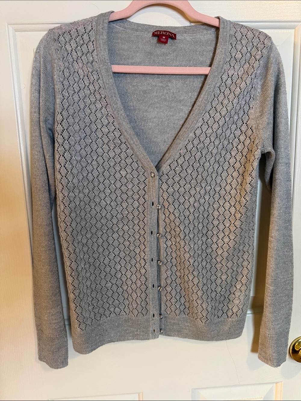 Merona Gray Openwork V-Neck Button Cardigan beautiful buttons!